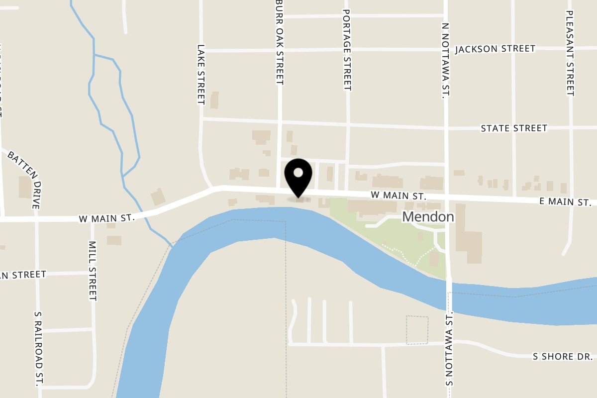 Map showing the location of Main Street Smokehouse on 225 W Main St in Mendon